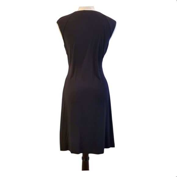 CALVIN KLEIN SZ 8 Sleeveless Black with White Trim Soft Stretch Rayon Midi Dress - Picture 4 of 6